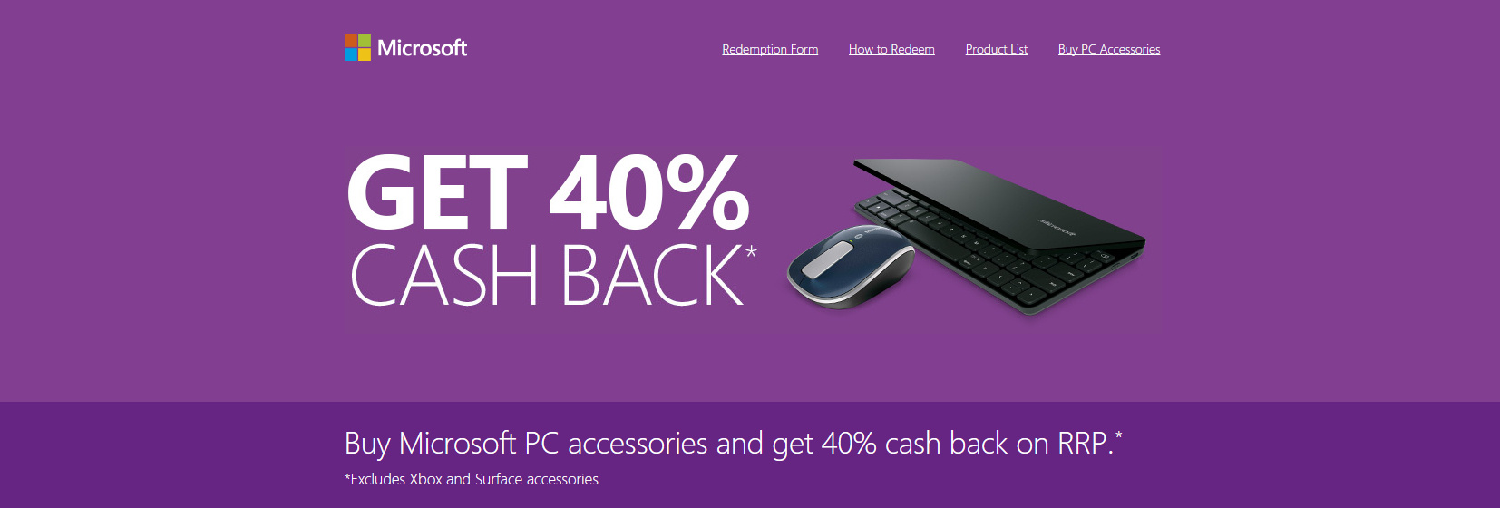 购买Microsoft PC accessories 40% Cash Back