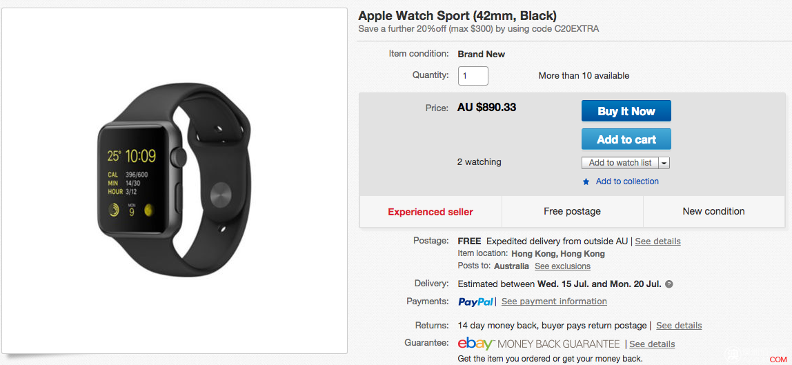 Apple Watch 42mm，原价0.33，使用折扣码后只要2.26！