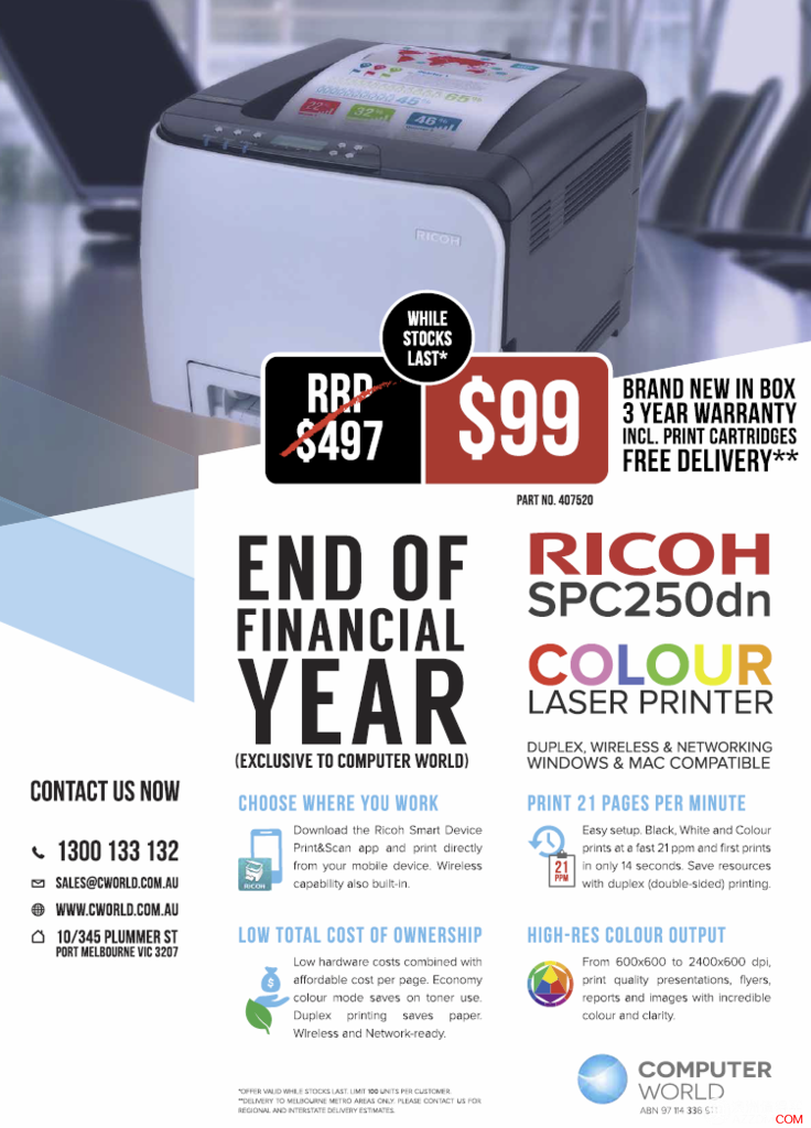 Ricoh SP C250DN 彩色激光打印机，原价$497，现价只要$99！