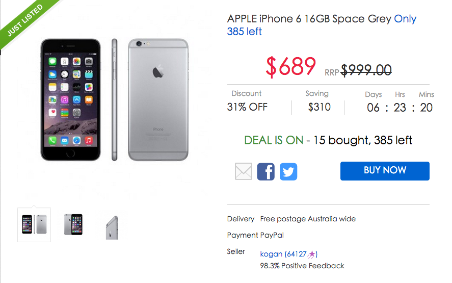 iPhone6 16GB，太空灰，Ebay 团购价只要$689！