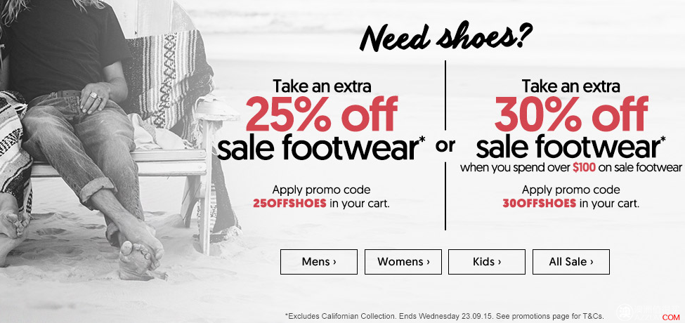 Surf Stitch 特价鞋子使用折扣码后可再减25%或30%！