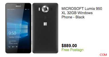 微软 Lumia 950 XL，32GB，黑色，原价$889