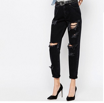 ASOS Mom Jeans高腰黑色破洞牛仔裤 现价$73！