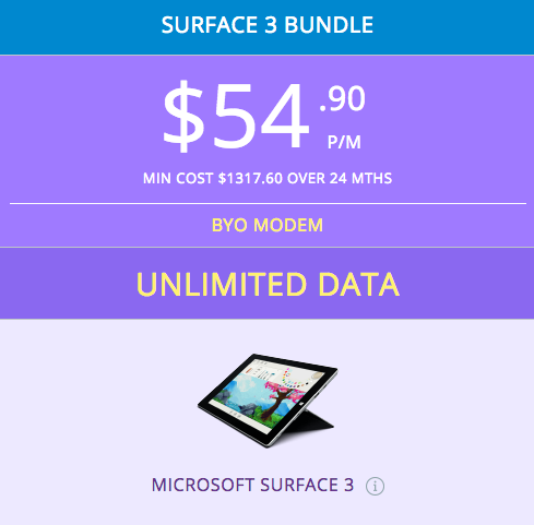 DoDo 无限流量 ADSL2+ 基本款Surface3 每月只要$54.9！