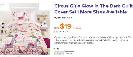 BIG Kids 马戏团女孩粉红色床上四件套 只售$19