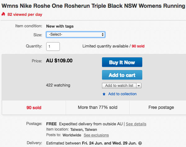 Nike Roshe One 女子跑步鞋-纯黑色 现价9！
