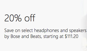 微软澳洲官网：部分Bose及Beats品牌耳机、音箱 现八折优惠！