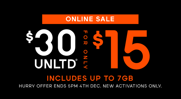 Boost Mobile Unlimited Prepaid 套餐：无限制澳洲境内电话 + 短信 + 7GB流量 每月$30！现首月半价只要$15！