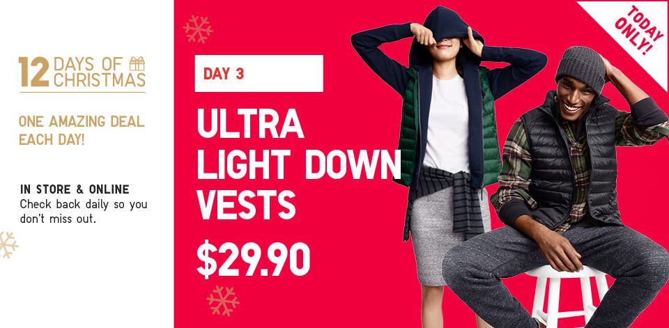 Uniqlo/优衣库 官网圣诞季特惠活动：超轻羽绒背心 现价只要$29.9！