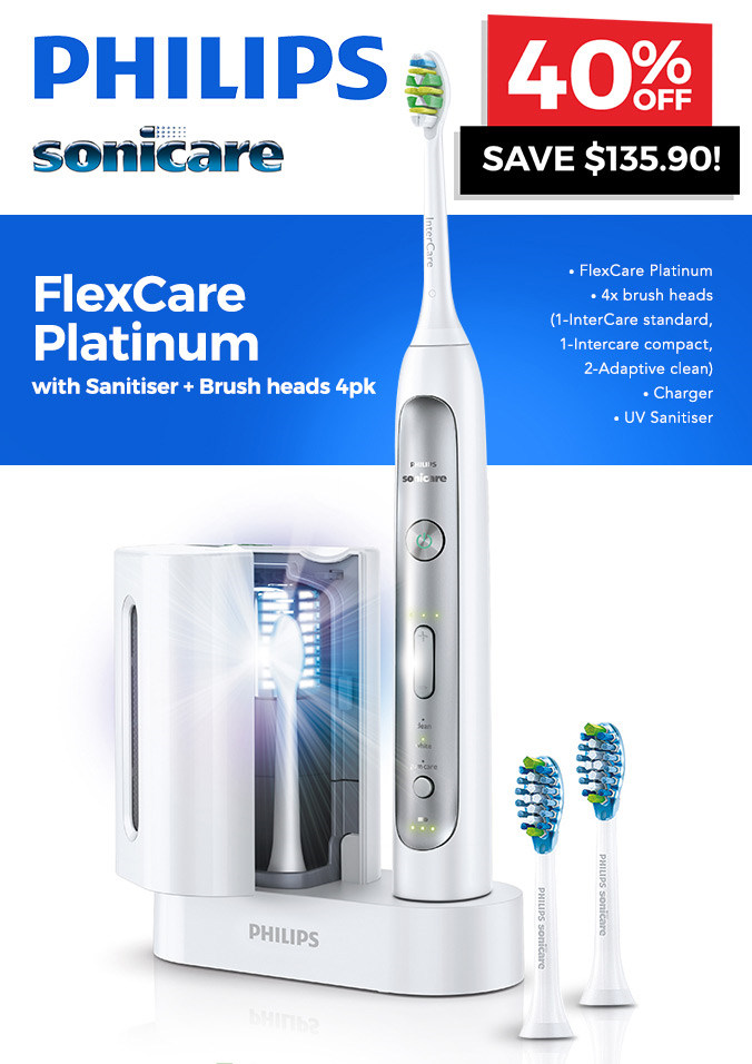PHILIPS 飞利浦 Sonicare FlexCare Platinum 声波电动牙刷 + 4牙刷头 折后$169！