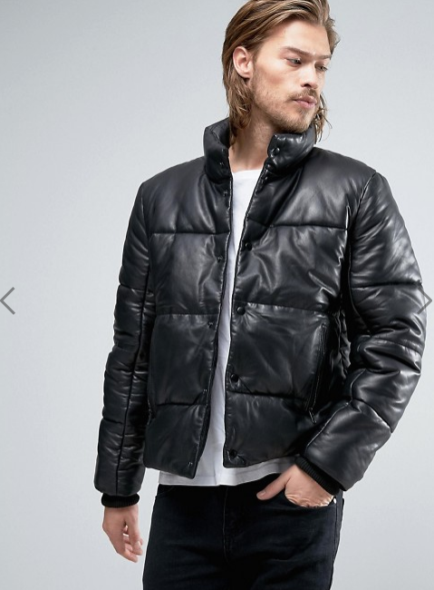 ASOS Puffer Leather 男士皮夹克 黑色 现价只要$99！