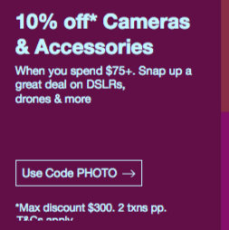 eBay 澳洲全场所有相机类商品 – 包括相机、运动摄像机、无人机等