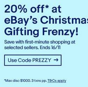 eBay 澳洲圣诞礼物季网购活动：Sony、VideoPro、ShaverShop 等超多商家全场所有商品额外8折优惠！