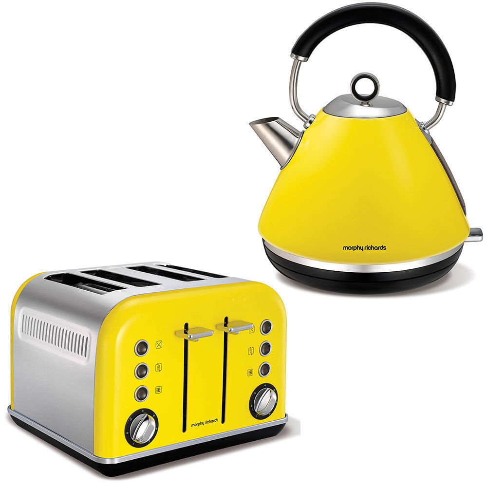 MORPHY RICHARDS 黄色不锈钢四片式烤面包机、水壶套组 5折优惠！
