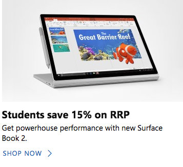 在校生在微软澳洲官网购买 Surface 系列笔记本电脑 可享85折优惠！