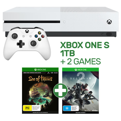 微软 Xbox One S 1TB版 白色 游戏主机 + 2个游戏套装 8折优惠！