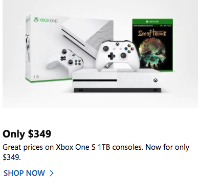 微软官网：Xbox One S 1TB 游戏主机 + 游戏套餐 特价优惠！