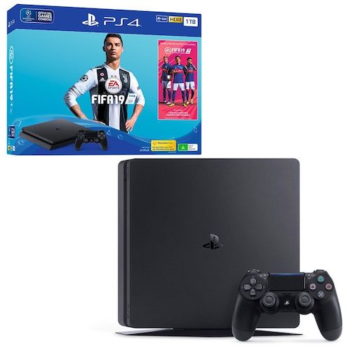 索尼 PlayStation 4 PS4 Slim 1TB 黑色游戏主机 + FIFA 19 套装 7折优惠！