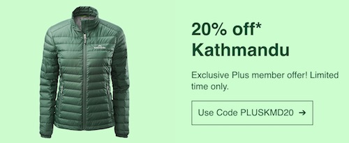 [eBay Plus 会员专享] 户外运动品牌 Kathmandu 官方 eBay 店：部分精选商品 – 羽绒服、冲锋衣、户外用品等