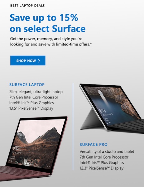 微软澳洲官网：Surface Pro 及 Surface Laptop 系列笔记本电脑 85折优惠！