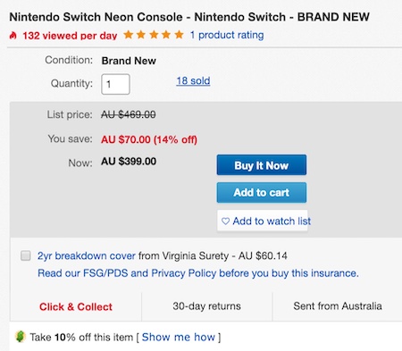 Nintendo 任天堂 Switch 游戏主机 两色可选 - 76折优惠！