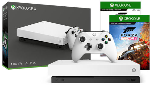 Microsoft 微软 Xbox One X 1TB 白色特别版 + Forza Horizon 4 游戏机套装 – 76折优惠！