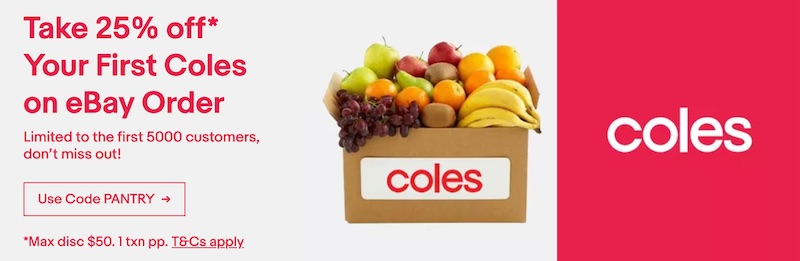 首次在 Coles eBay 店下单 – 可享75折优惠！