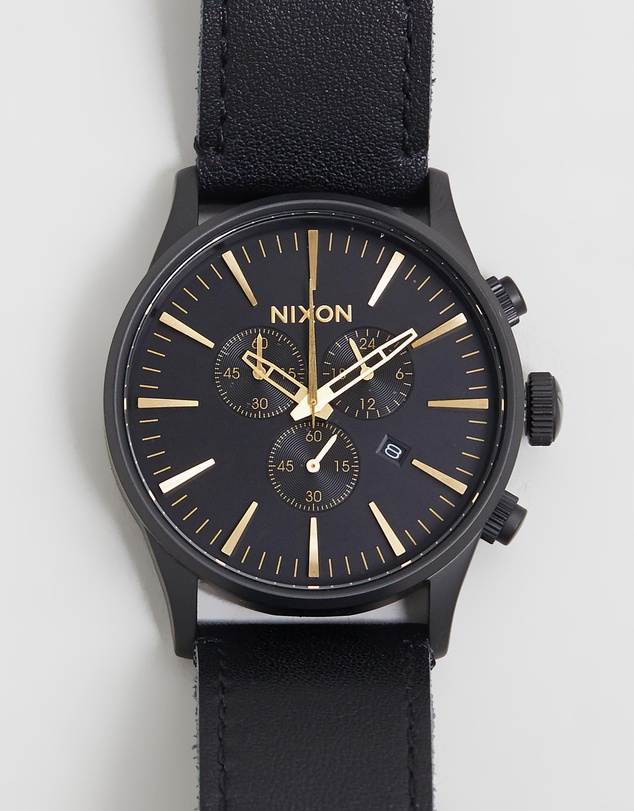 NIXON Sentry Chrono Leather  黑色皮带男款时尚手表 – 75折优惠！