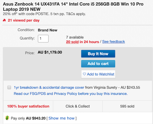 华硕 ZenBook UX431FA 14寸超级本 (i5 8265U, 8GB, 256GB) - 8折优惠！