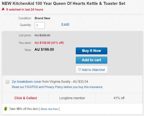 KitchenAid 水壶和烤面包机套装 53折优惠