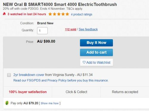 Oral B SMART44000 智能电动牙刷 8折优惠