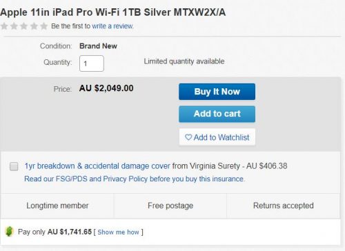 Apple 苹果11in iPad Pro平板-Wi-Fi 1TB  85折优惠