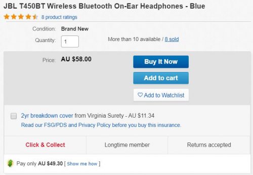 JBL T450BT 无线蓝牙耳机-蓝色 85折优惠