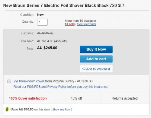 Braun Series 7  720 S 电动箔片剃须刀 52折优惠