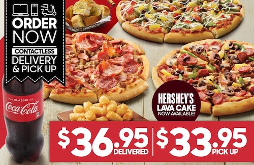 Pizza Hut 必胜客 特价：3 Large Pizzas + 3 Sides – $33.95 Pick-Up / $36.95 Delivered！