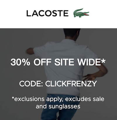 法国鳄鱼 Lacoste 澳洲官网活动：全场所有正价商品 – 7折优惠！