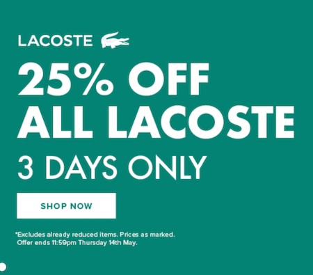 Hype DC：所有 Lacoste 鳄鱼品牌鞋子 – 75折优惠！