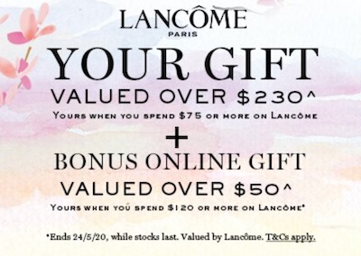 澳洲商城 Myer：Lancome 兰蔻 品牌美妆 购物满 $75 – 送价值$230的豪华大礼包！