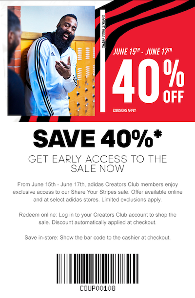 Adidas 澳洲官网会员活动：部分精选商品 – 跑鞋、板鞋、运动服等 – 6折优惠！