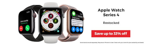 Catch：苹果 Apple Watch Series 4 系列 智能手表特卖 – 低至67折优惠！