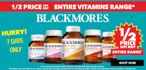 Chemist Warehouse 限时活动：Blackmores 品牌保健品 – 半价优惠！