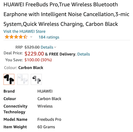 HUAWEI 华为 FreeBuds Pro 主动降噪 真无线蓝牙耳机 无线充款 - 7折优惠！