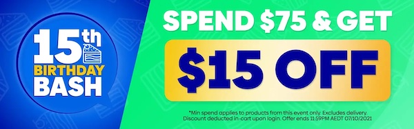澳洲特卖网站 Catch 周年庆活动：部分精选商品 购物满$75 – 可立减$15！