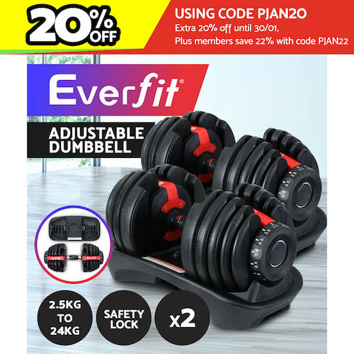 Everfit 2 x 24KG 快速可调节哑铃 – 8折优惠！
