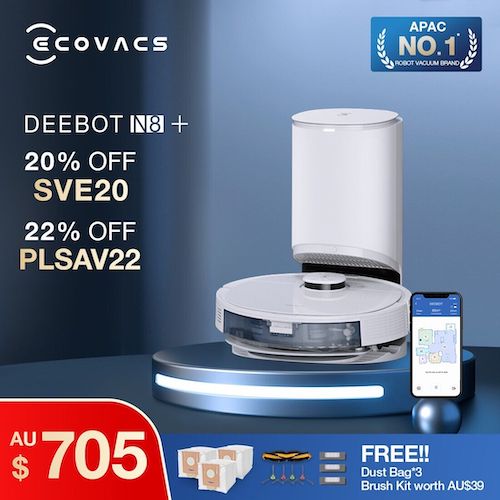 Ecovacs 科沃斯 N8+ 扫拖一体 扫地机器人 配自动集尘盒 – 7折优惠！