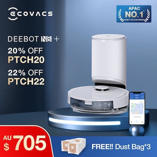 Ecovacs 科沃斯 N8+ 扫拖一体 扫地机器人 配自动集尘盒 – 7折优惠！