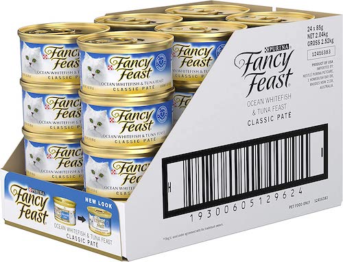 Fancy Feast Whitefish & Tuna Pate 猫罐头 24x85g - 6折优惠！