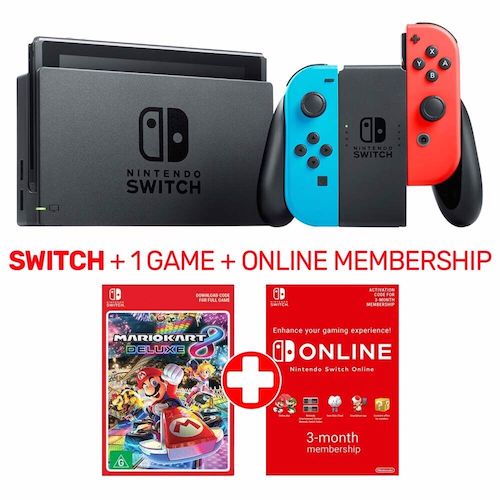任天堂 Switch 游戏主机 + Mario Kart 8 Deluxe + 三个月会员套装– 8折优惠！
