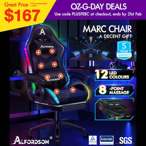 ALFORDSON RGB LED灯 多点按摩电脑座椅 游戏座椅 – 8折优惠！