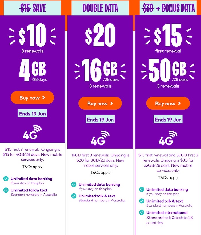 Amaysim Prepaid 套餐：无限通话及国际长途 + 50GB流量 – 5折优惠！